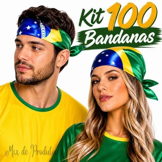 Kit 100 Bandanas Brasil Lenço Para Torcida Futebol Eventos Festa Moda Unissex Atacado