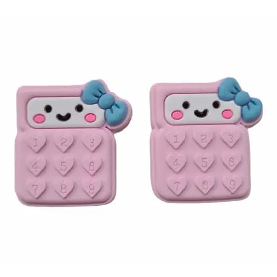 Aplique Emborrachado Escolar - Calculadora com Laço Rosa Bebê - 28x32mm - 2u