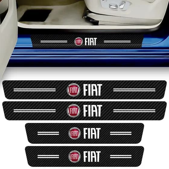 Kit 4 Peças Adesivo Soleira de Porta Carro Compatível Fiat Proteção Fibra de Carbono Anti Arranhões
