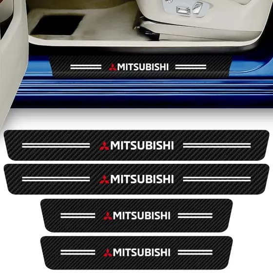 Kit 4 Adesivo Soleira de Porta Carro Compatível Mitsubishi Proteção Fibra de Carbono Anti Arranhões
