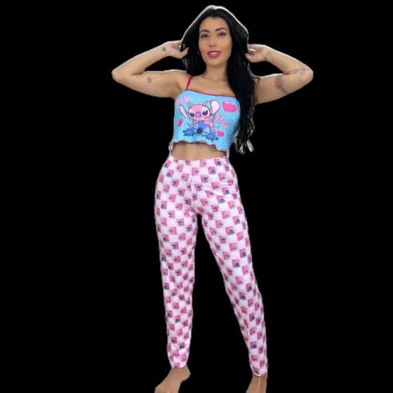 Pijama Feminino Estampado Cropped e Calça Temático Confortável e Estiloso Para Dormir ou Presentear