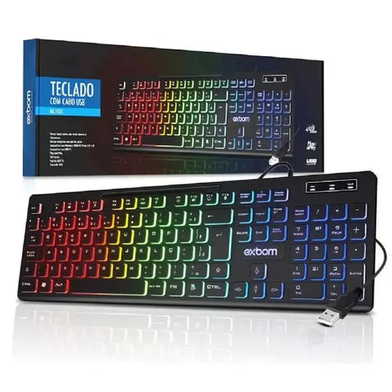 Teclado Gamer Slim Silencioso Led Rgb Abnt2 Usb Pc Cor de teclado Preto
