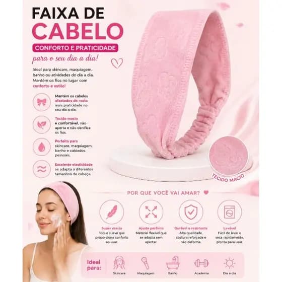 Faixa para cabelo atoalhada facial ara maquiagem skincare fita cabelo
