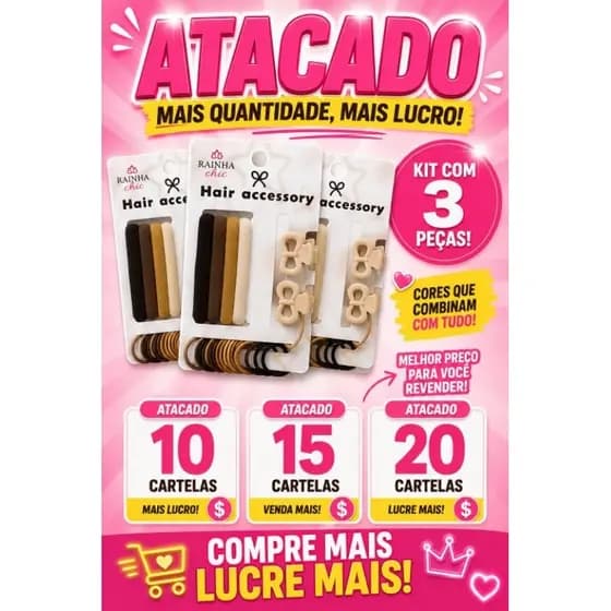 Kit Atacado Acessórios de Cabelo Feminino 10/ 15/ 20 cartelas revenda