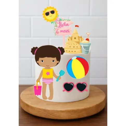 ENVIO IMEDIATO ❤️🏖️✨ Kit Festa Tema Praia 🏖️ Topo de Bolo Praia + 10 Toppers ✨🏖️❤️