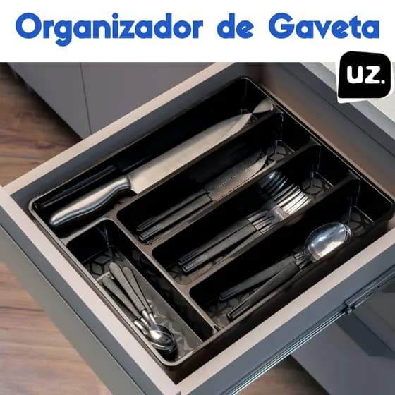 Organizador de gaveta porta talheres UZ preto cinza ou vermelho