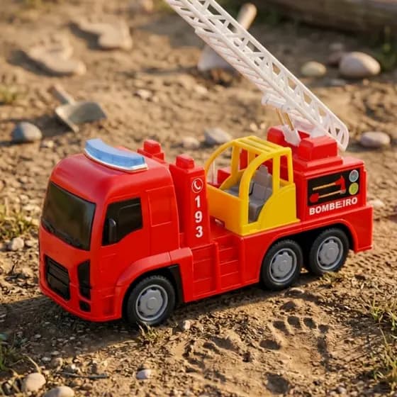 Caminhão Bombeiro Vermelho Brinquedo com Escada Móvel Educativo