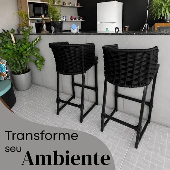 Kit 2 Banquetas Golden Corda Náutica 75cm Cozinha Americana Área Gourmet Ilha Bar - Luxo Confortável
