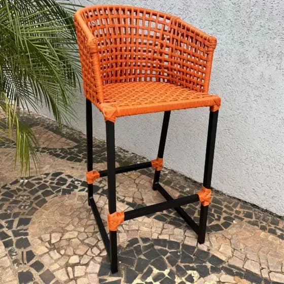 Banqueta Alta Paris Cozinha Balcão Em Alumínio Premium Bistrô Corda Naútica Resistente ao Tempo
