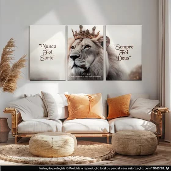 plaquinhas decorativas kit 3 peças 20x30, decorativo para sala,Escritório,quarto leão branco rei
