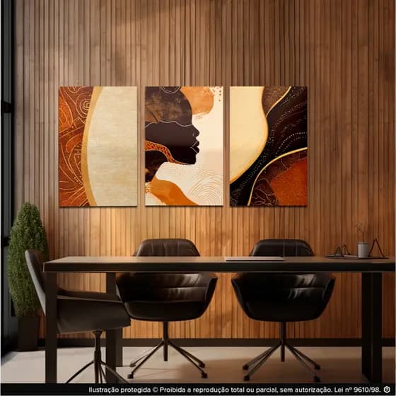 Quadros Decorativos kit 3 peças 40x60 decorativo para sala,Escritório,quarto abstrato mulher africana