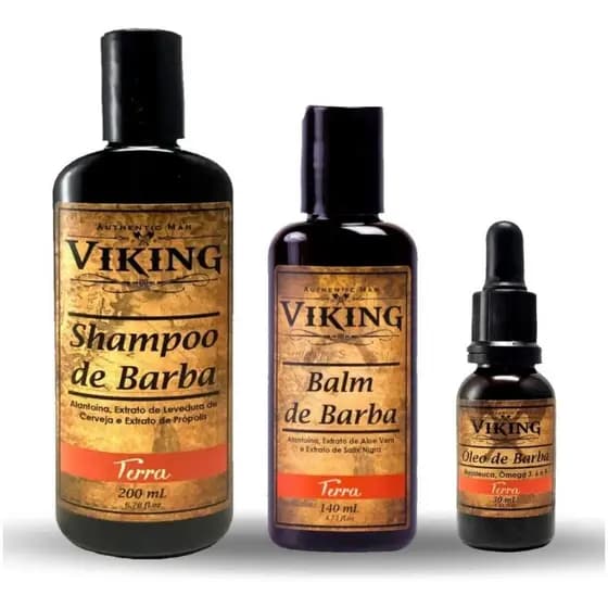 Viking Kit Para Barba Shampoo + Balm + Óleo Terra 30ml