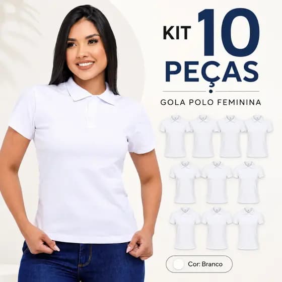 Kit 10 Gola Polo Feminina Uniforme Fardamento Malha Algodão Uso Diario Casual