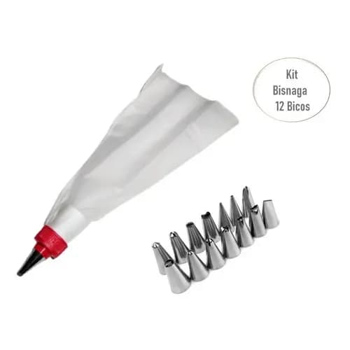 Bico Confeitar E Decorar Bolo Kit Com 12 Unidades E Bisnaga