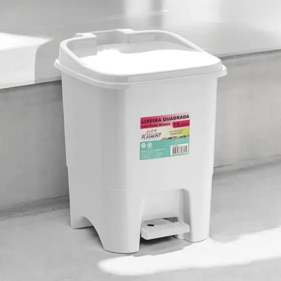Lixeira Plástica Reforçada 15 litros Com Pedal Cesto De Lixo Para Cozinha Banheiro