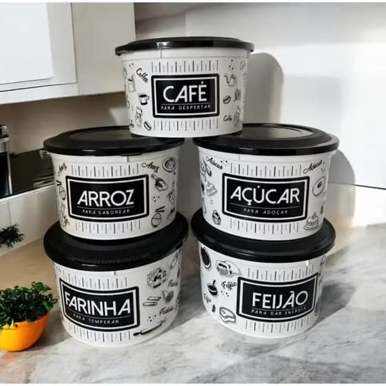 Kit 5 Potes De Mantimentos Plástico Herméticos - Potes Tapoer Cozinha- Porta Mantimentos 2 litros