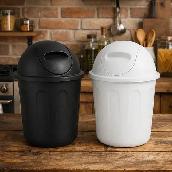 kit 2 Lixeira Basculante de Plastico Resistente 12L Preta Branca Banheiro
