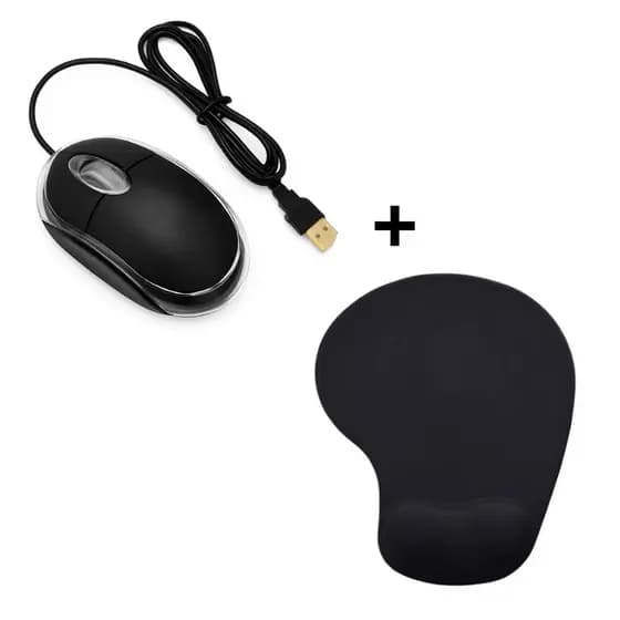 Kit Mouse Pad Apoio em Espuma Poliéster Preto / Mouse - Suporte para Braço Almofadado