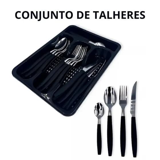 Jogo De Talheres Inox Faqueiro Porta Talher 25 Peças