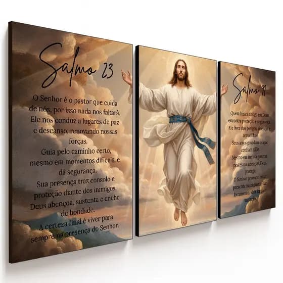 Quadros Decorativos Jesus Cristo – Salmo 23 e Salmo 91 Fé e Proteção