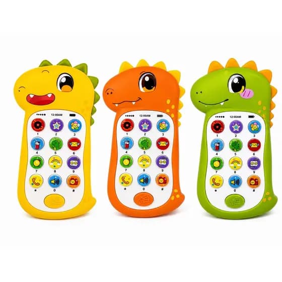 Celular 2 em 1 Infantil Dinossauro Pilhas Musical Telefone Interativo Luz Som Mordedor Sensorial Educativo