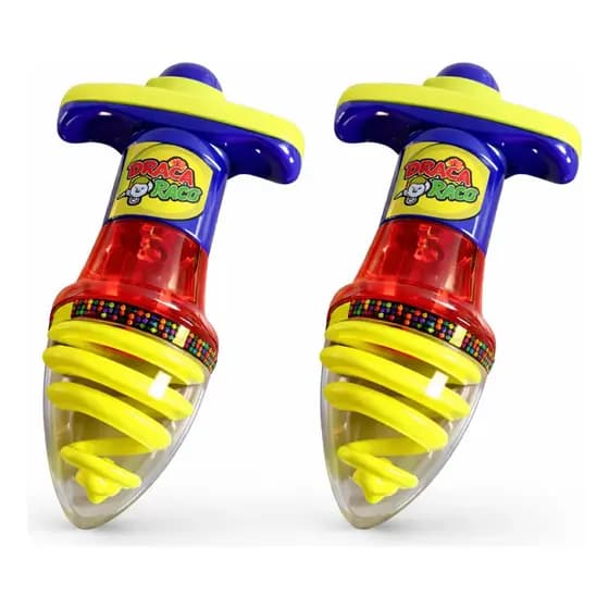Kit 2 Lança Pião Com Luz Brinquedo Infantil Giratório Led