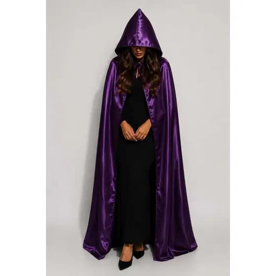 Capa Halloween Roxa Com Capuz de Cetim / Bruxa / Ravena Titans / Fantasia