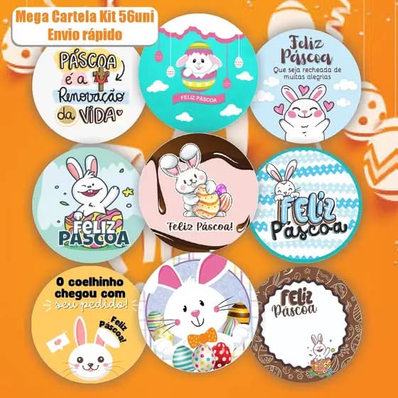 Feliz Páscoa Kit 56 Etiquetas Para Embalagem Chocolate Vinil