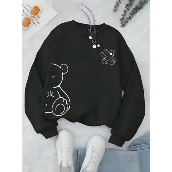 Moletom Feminino Urso Minimalista Moda Blogueirinha Casaco De Frio Blusa Flanelado Lançamento