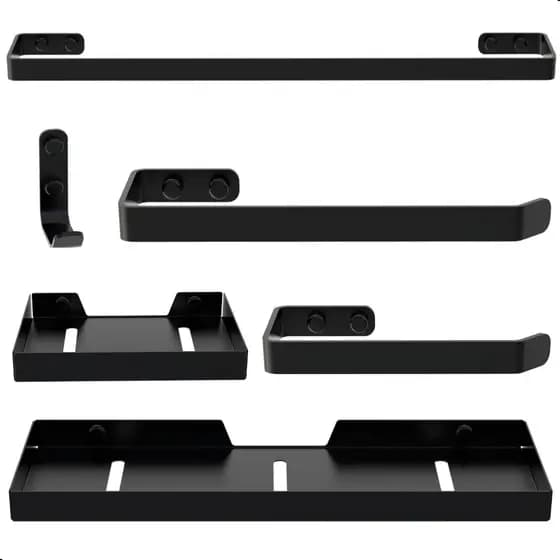 Kit Acessórios para Banheiro 6 Peças Preto Fosco Super Luxo Porta Toalhas e Saboneteira Super Luxo