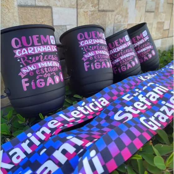 Kit 10 Canecas de alumínio personalizadas com tirante personalizado - Canecas alumínio personalizadas