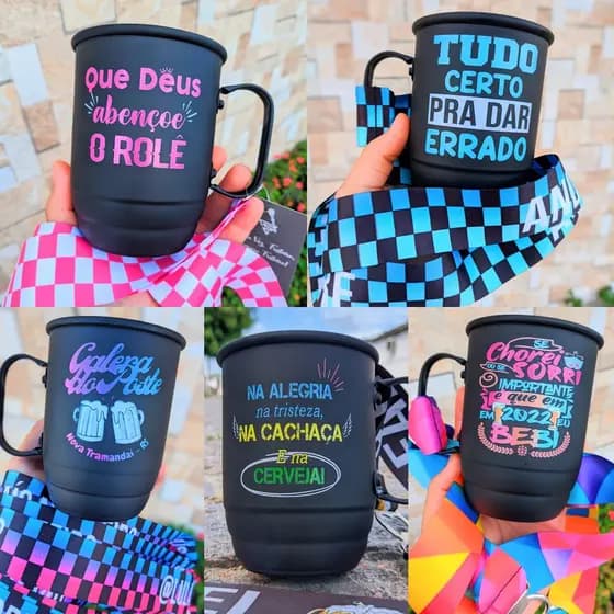 Caneca de aluminio personalizada com tirante - Envio Rápido / Caneca alumínio Personalizada