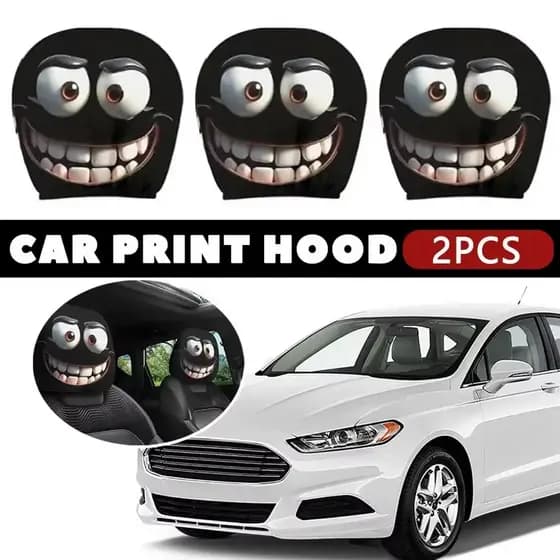 2 Pçs Engraçado Grande-Olho Dos Desenhos Animados Impressão Capa De Encosto De Cabeça Do Carro , Adequado Para Viagens E