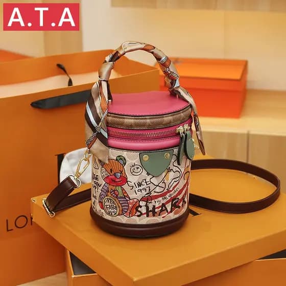 A.T.A Crossbody bag pequeno um ombro balde mulheres portátil moda saco de cilindro versátil