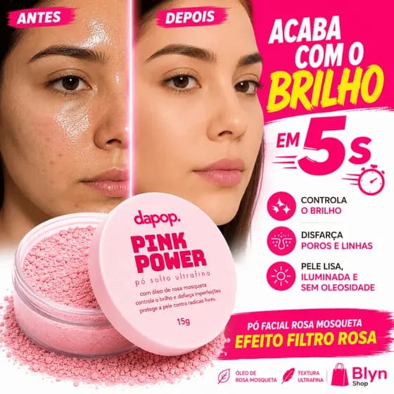 Pó Facial Solto Ultrafino Rosa Mosqueta Pink Power Dapop – Finalizador Translúcido