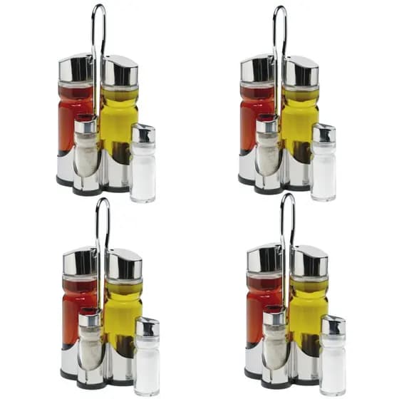 Galheteiro 5 Peças Kit com 4 Unidades Saleiro Cromado