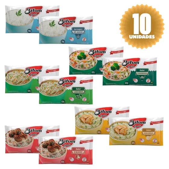Kit com 10 Unidades de Lámen Instantâneo Bifum Macarrão de Arroz Sem Glúten Leve 67g