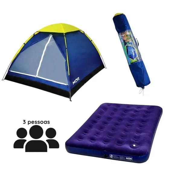 Barraca Camping Iglu para 3 Pessoas + Colchão Inflável Casal - Mor Acampamento