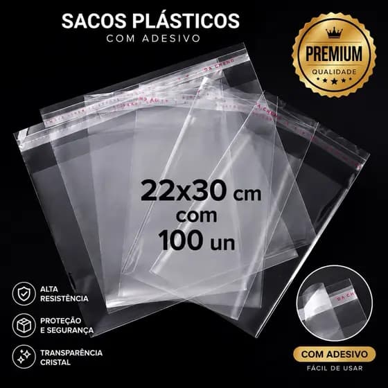 Saco Adesivado 22x30 Saquinho Plástico Embalagem Transparente C/100un