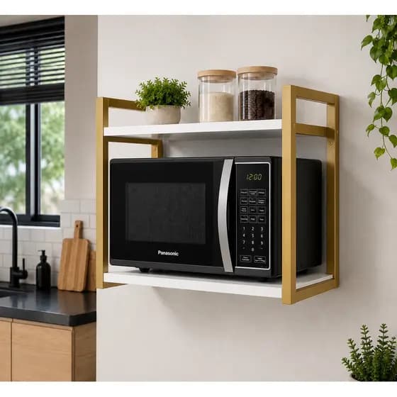 Suporte Para Micro-ondas Suspenso 60cm Dourado Com Prateleira Organizador Cozinha