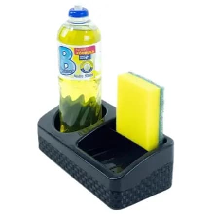 Porta Detergente, Esponja e Sabão - Rattan - Preto com Base - Arqpalst TOY 25852