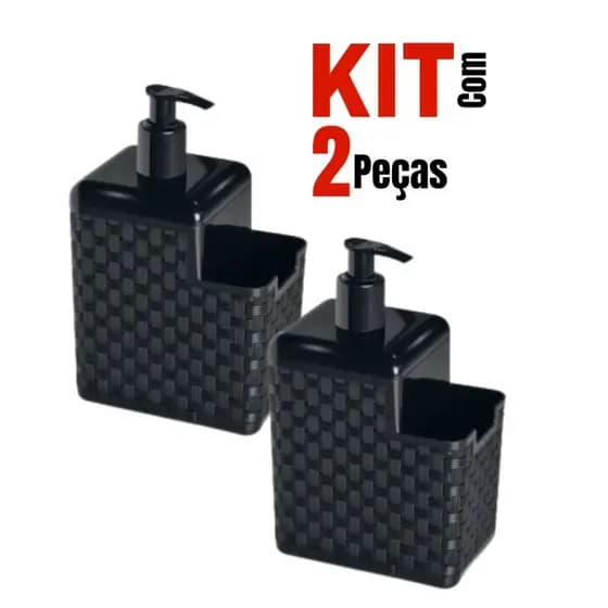 KIT 2 Porta Detergente CAMPEÃO DE VENDAS Esponja Com Bico Dosador Rattan Preto TOY