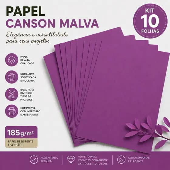 Canson Malva Papel Colorido A4 185g Lilás Magenta Pacote com 10 Folhas