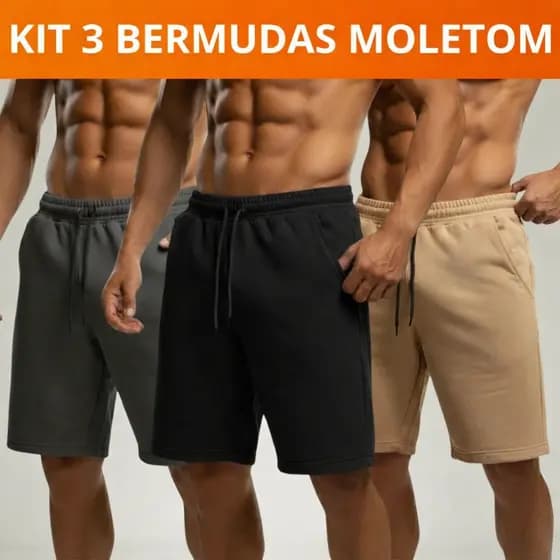 Kit 3 Bermudas De Moletom Premium Masculina Moletinho Com Amarração e Bolso Lateral P ao G4