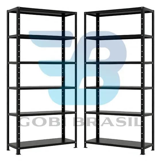 Estante / Armario De Aço 90cm 6 Bandejas Galvanizada Preto Suporta 180kg