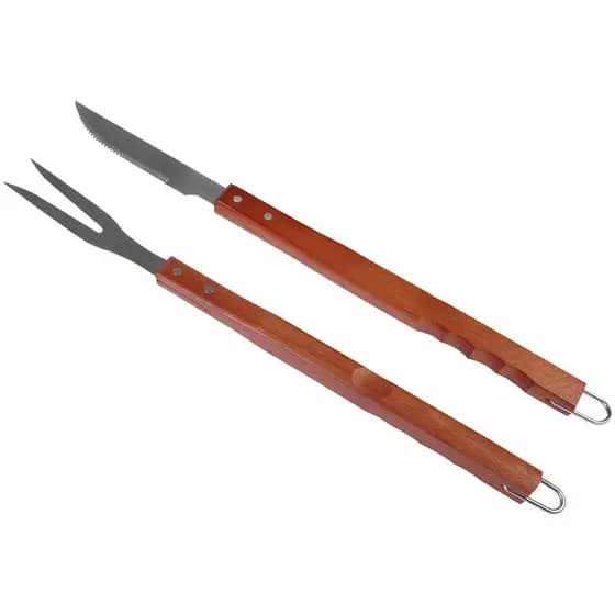 Kit Churrasco Inox 2 Peças Cabo Madeira Grande Faca Garfo Churrasco Profissional Bel