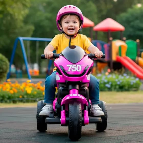 Moto Elétrica Infantil 6v Mini Race Rosa Com Som Menina Triciclo Acende Farol Recarregável
