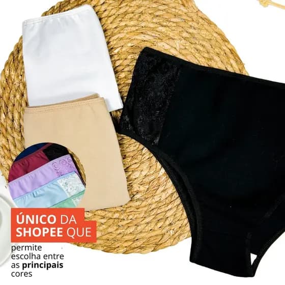 Kit com 10 Calcinhas de Algodão Cintura Alta com Renda Lateral Forro 100% Algodão Que Nâo Marca Cós Alto Ultra Confort