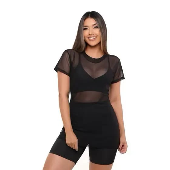 Blusa Tule POLIAMIDA de COMPRESSÃO Transparente Feminina - Moda Fitness & Casual