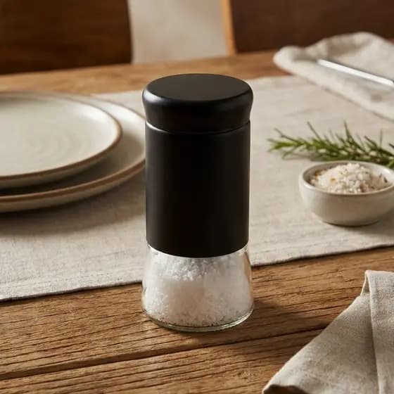 Saleiro de Vidro e Aço Inox Preto com Tampa Higienico e Resitente Saleiro de Mesa
